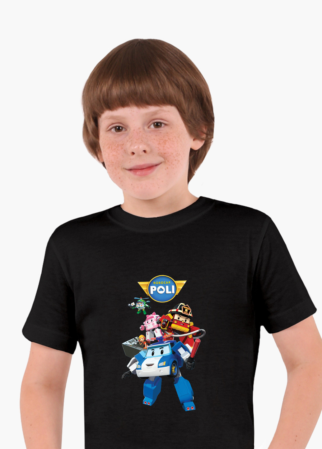 Чорна демісезонна футболка дитяча робокар полі (robocar poli) (9224-1619) MobiPrint