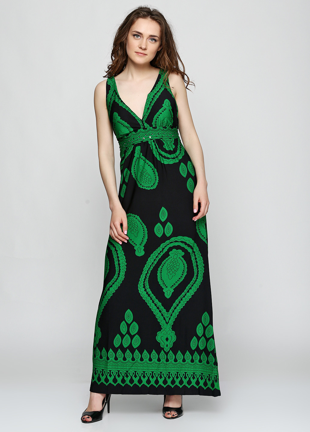 Зеленое коктейльное платье One She с рисунком