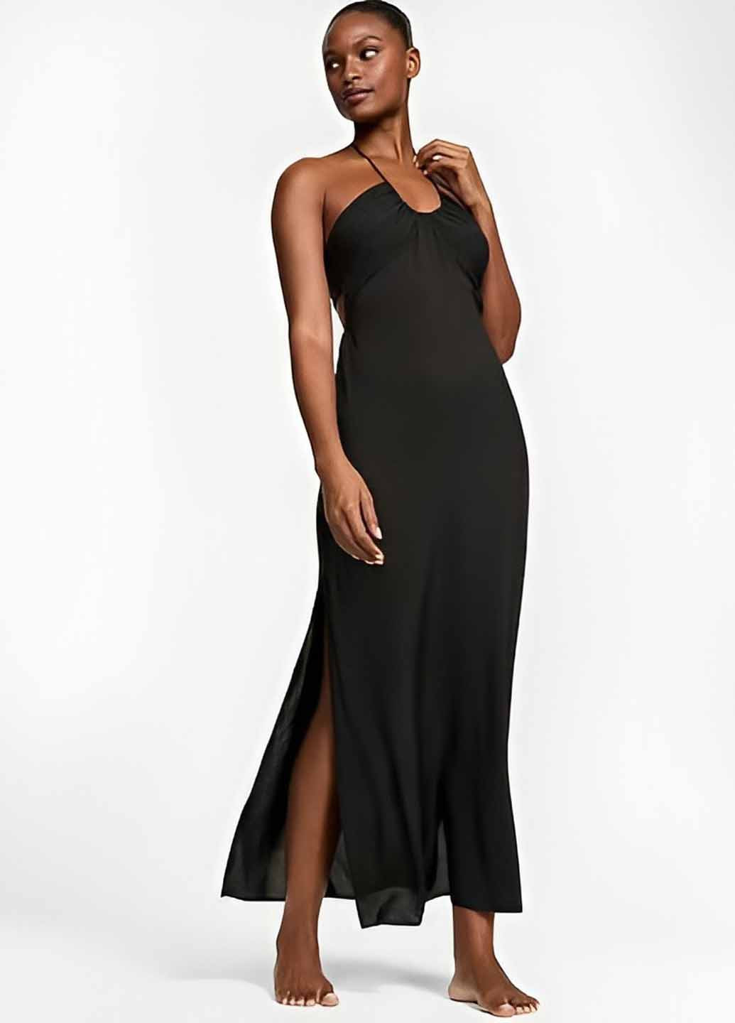 Черное пляжное, кэжуал платье с открытой спиной Victoria's Secret однотонное