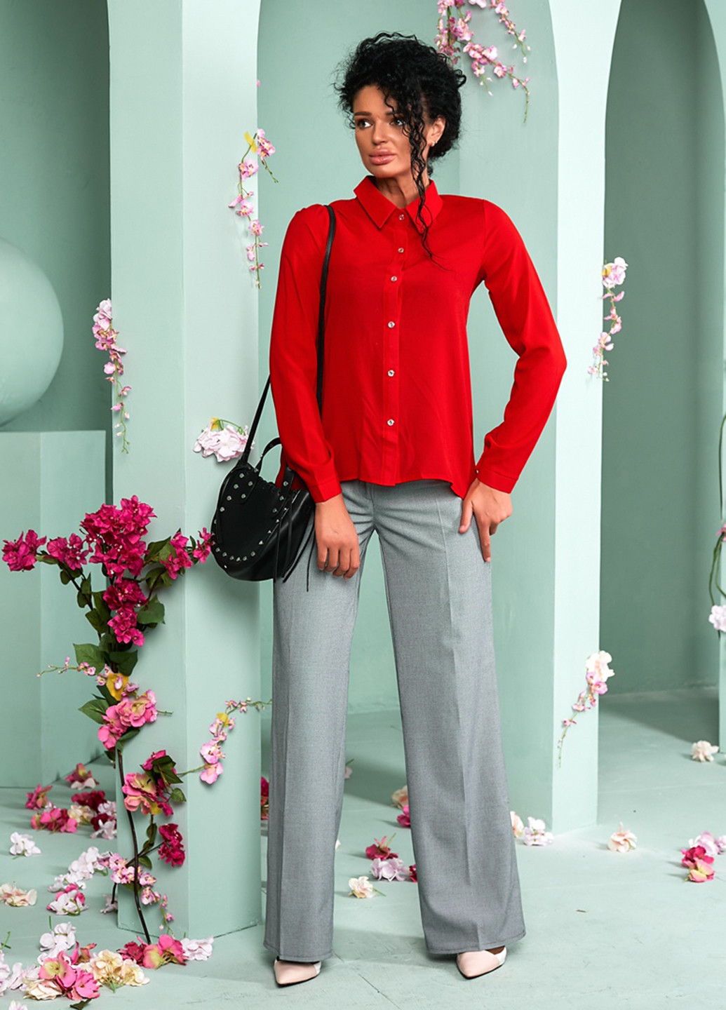 Красная кэжуал рубашка однотонная Lady Style