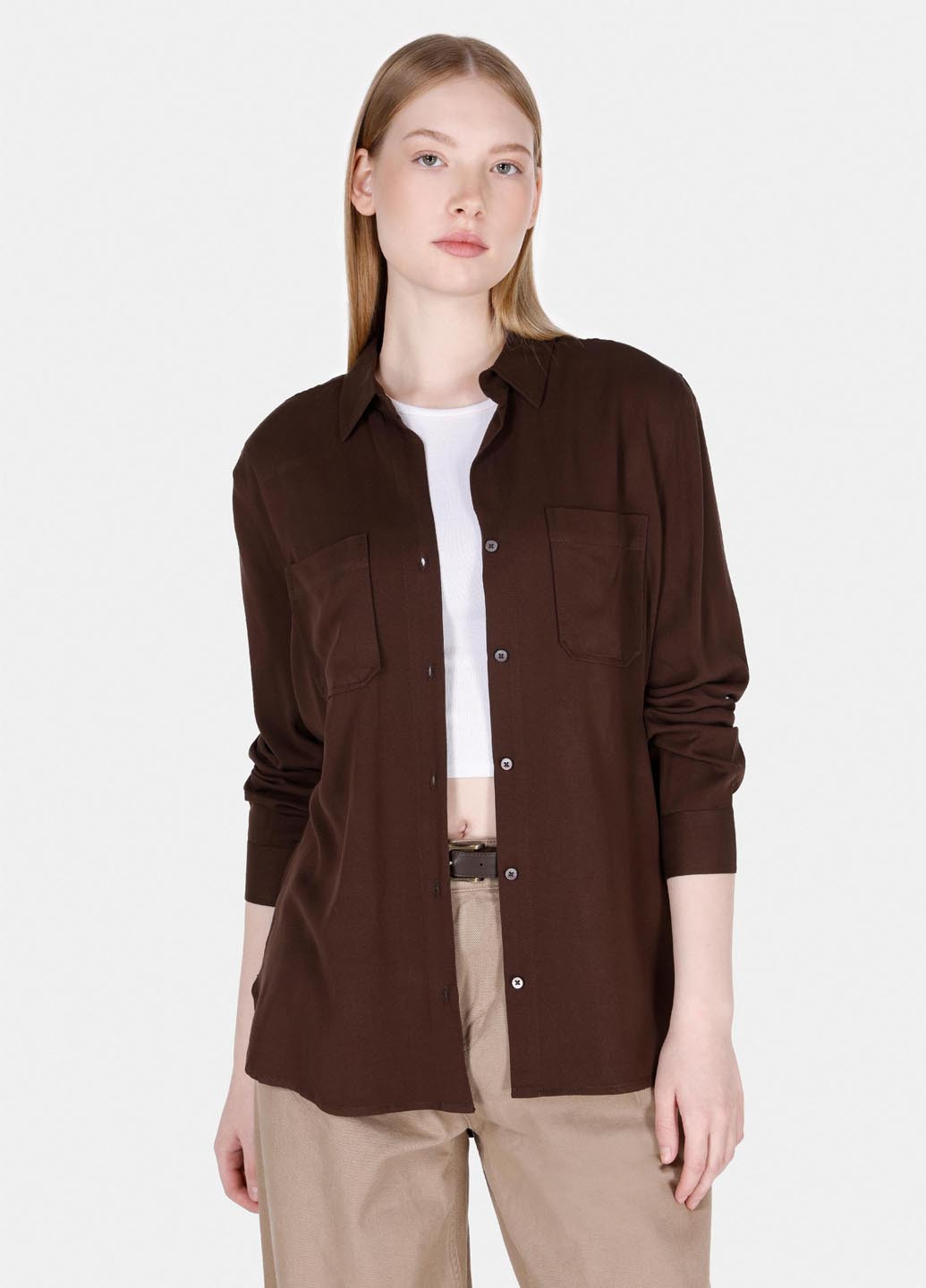 Темно-коричневая кэжуал рубашка однотонная Colin's