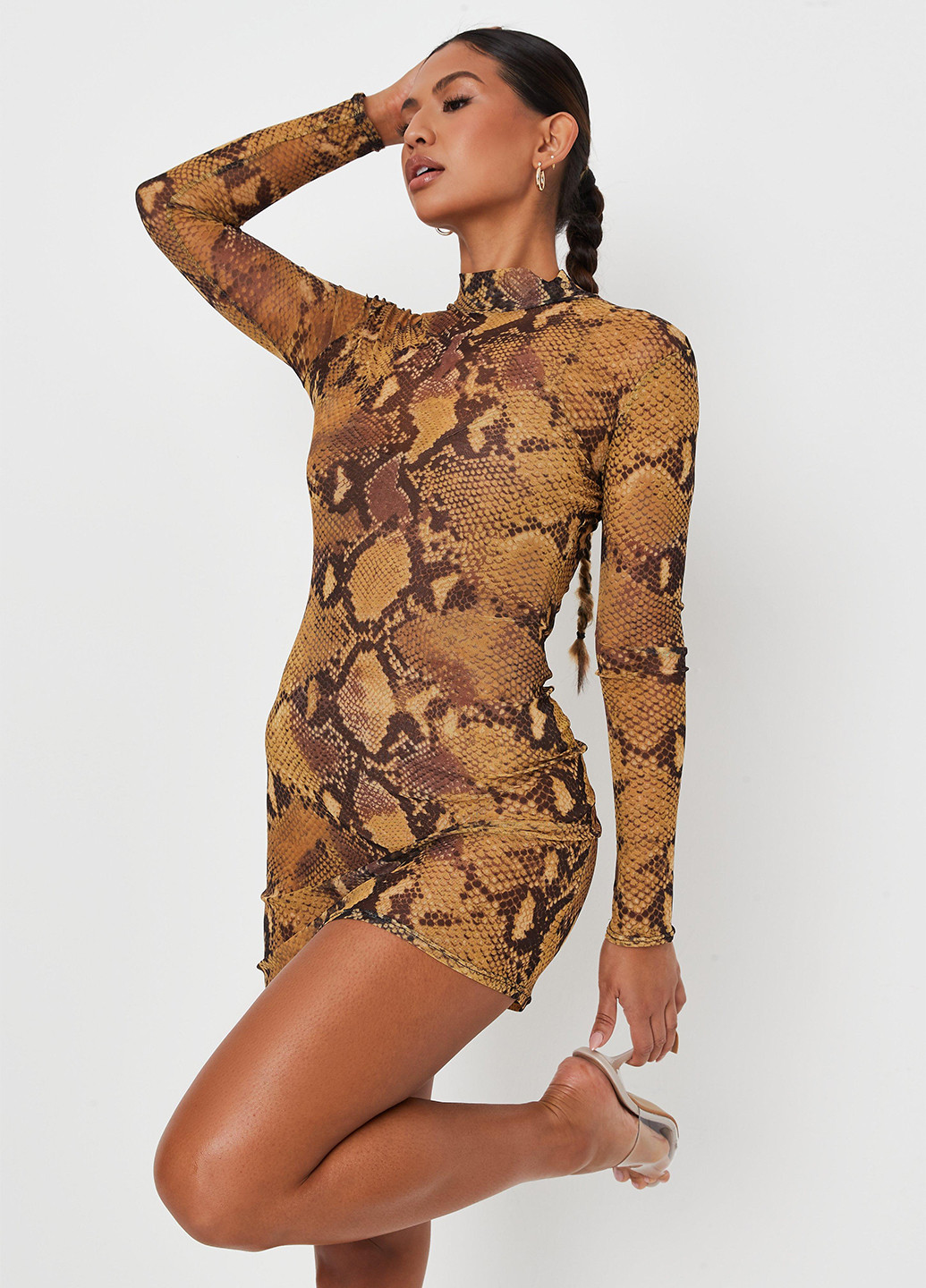 Светло-коричневое кэжуал платье платье-водолазка Missguided змеиный