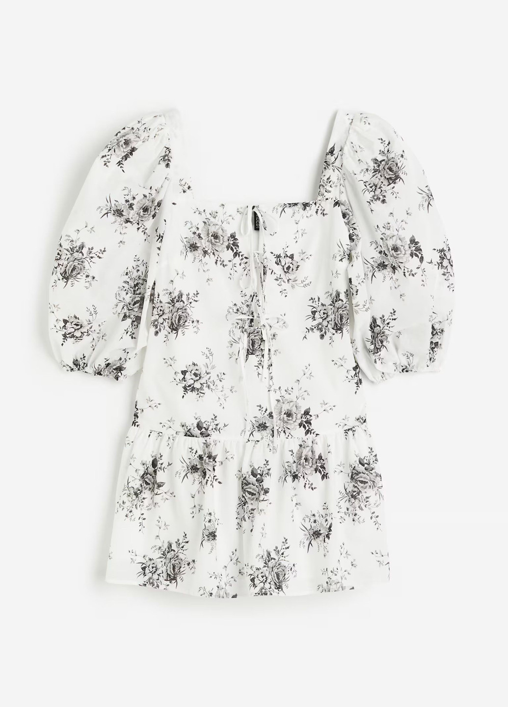 Белое кэжуал платье а-силуэт H&M с цветочным принтом