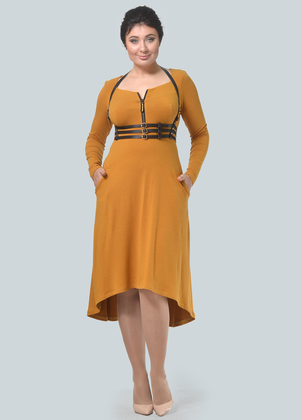 Гірчична кежуал сукня, сукня в стилі армпір Alika Kruss однотонна