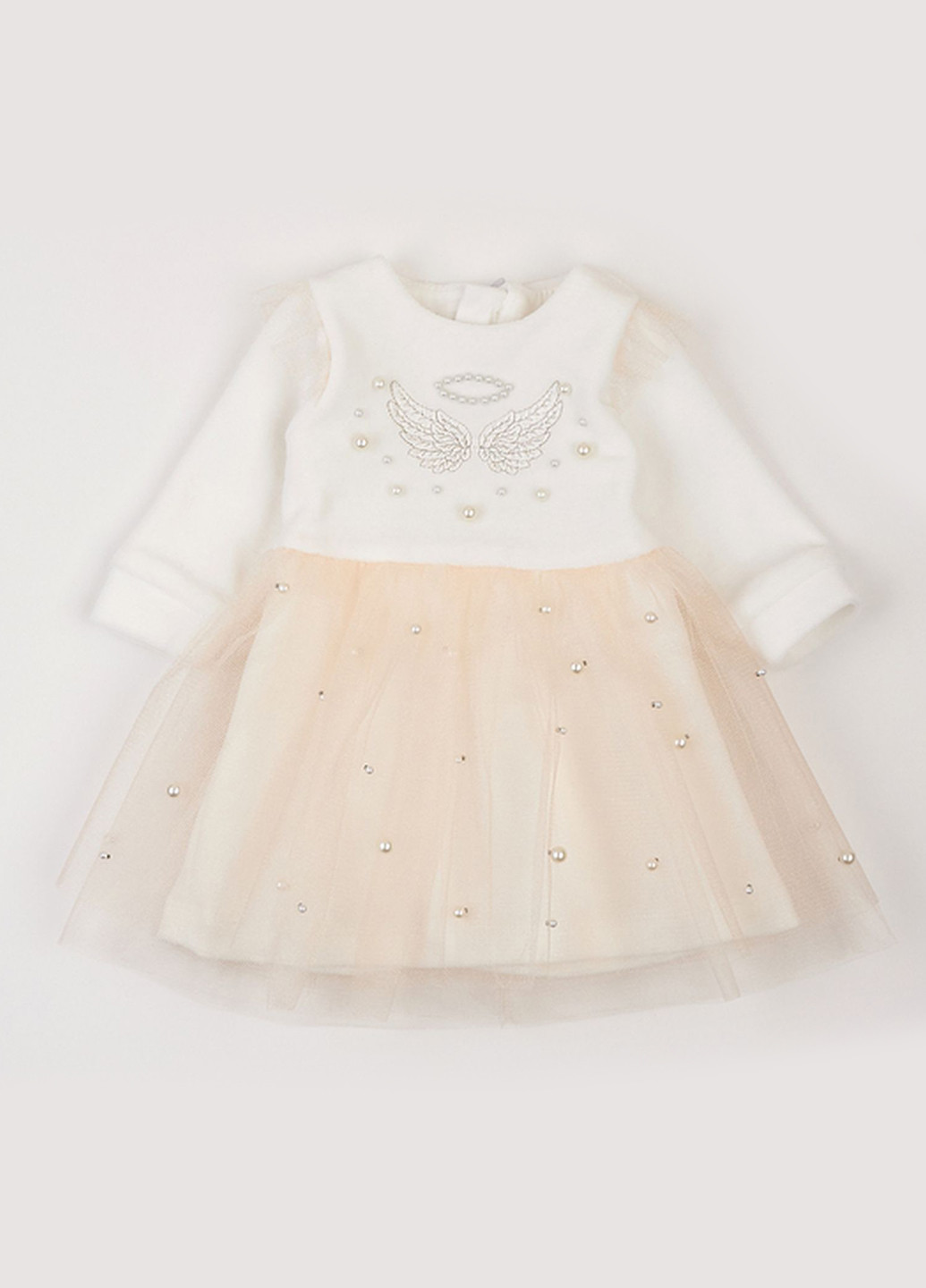 Молочний демісезонний комплект для хрещення (сукня,штани, шапка,пінетки) Ляля