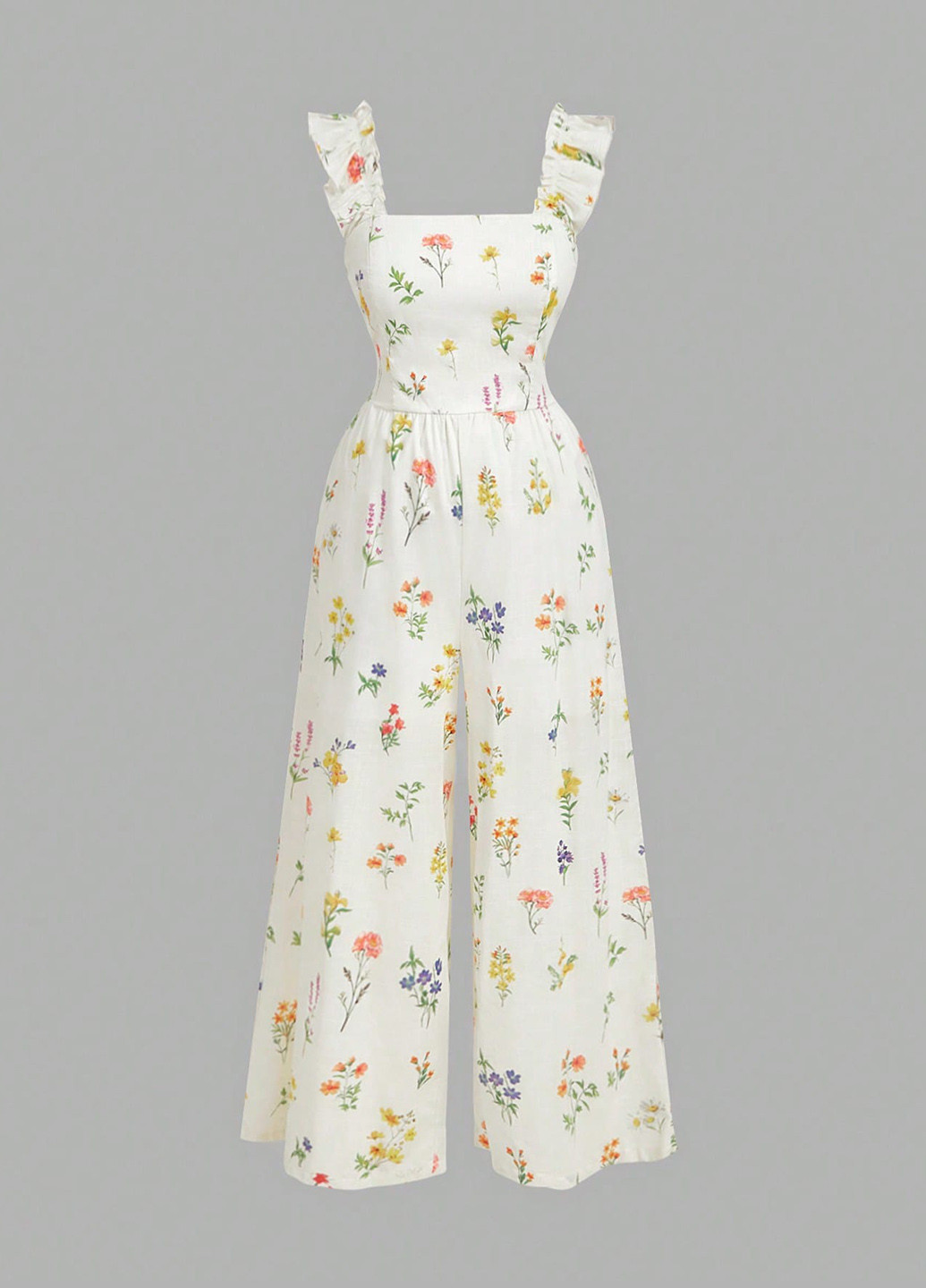 Комбінезон SHEIN комбінезон-брюки квітковий білий кежуал бавовна