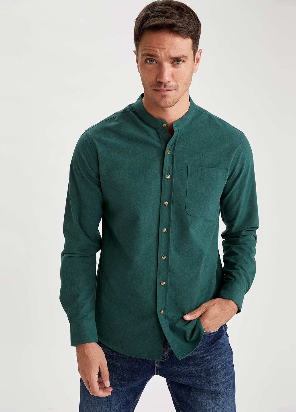 Темно-зеленая кэжуал рубашка DeFacto