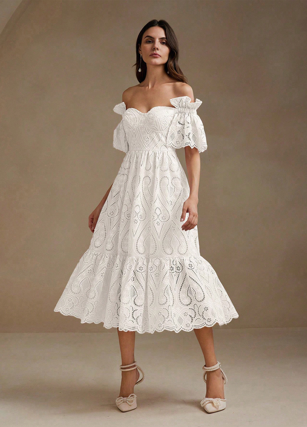 Білий коктейльна, святковий сукня з відкритими плечима SHEIN однотонна