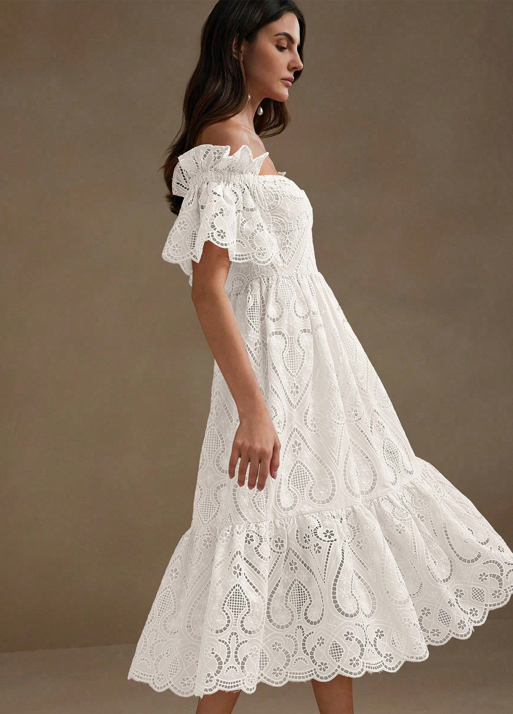 Білий коктейльна, святковий сукня з відкритими плечима SHEIN однотонна