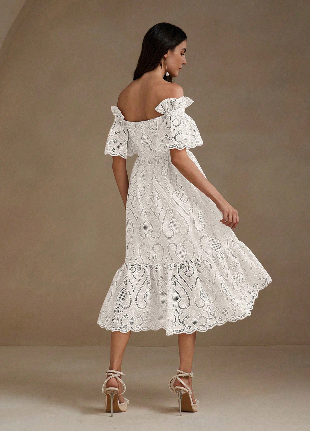 Білий коктейльна, святковий сукня з відкритими плечима SHEIN однотонна