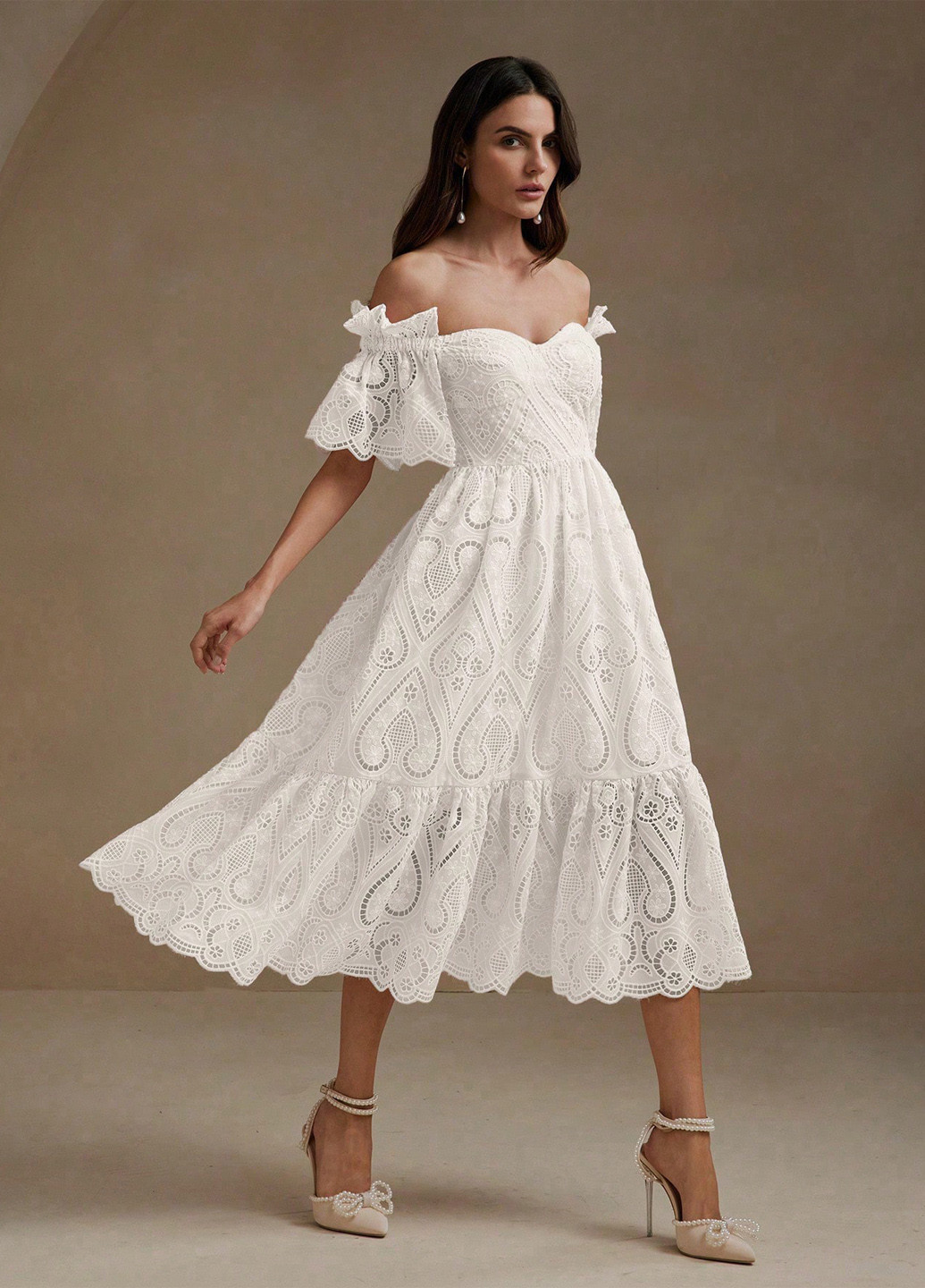 Білий коктейльна, святковий сукня з відкритими плечима SHEIN однотонна