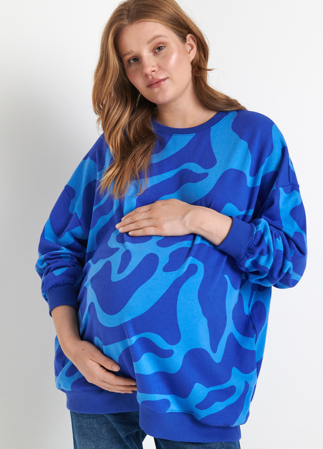 Свитшот для беременных Sinsay - Прямой крой абстрактный синий кэжуал, спортивный хлопок, футер - (266621270)