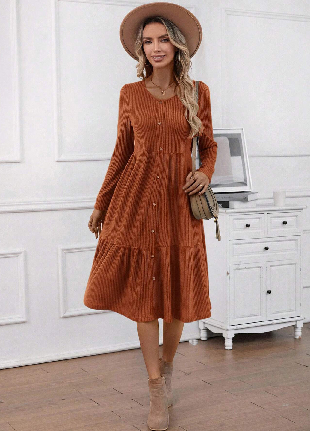 Коричневое кэжуал платье SHEIN однотонное