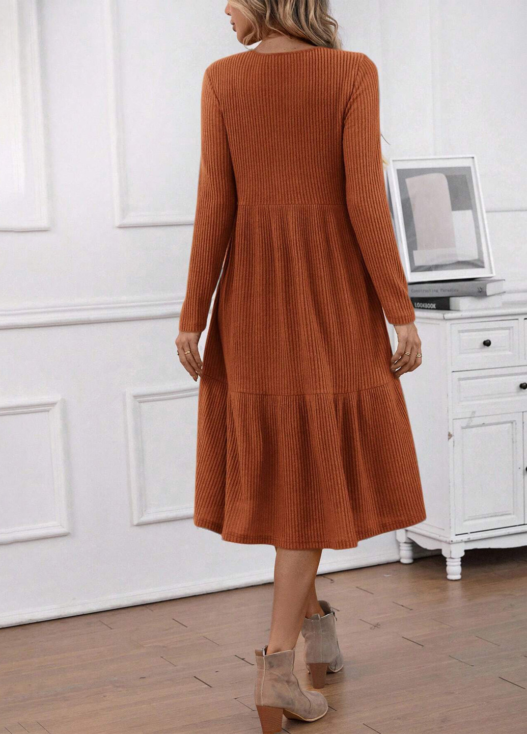 Коричневое кэжуал платье SHEIN однотонное