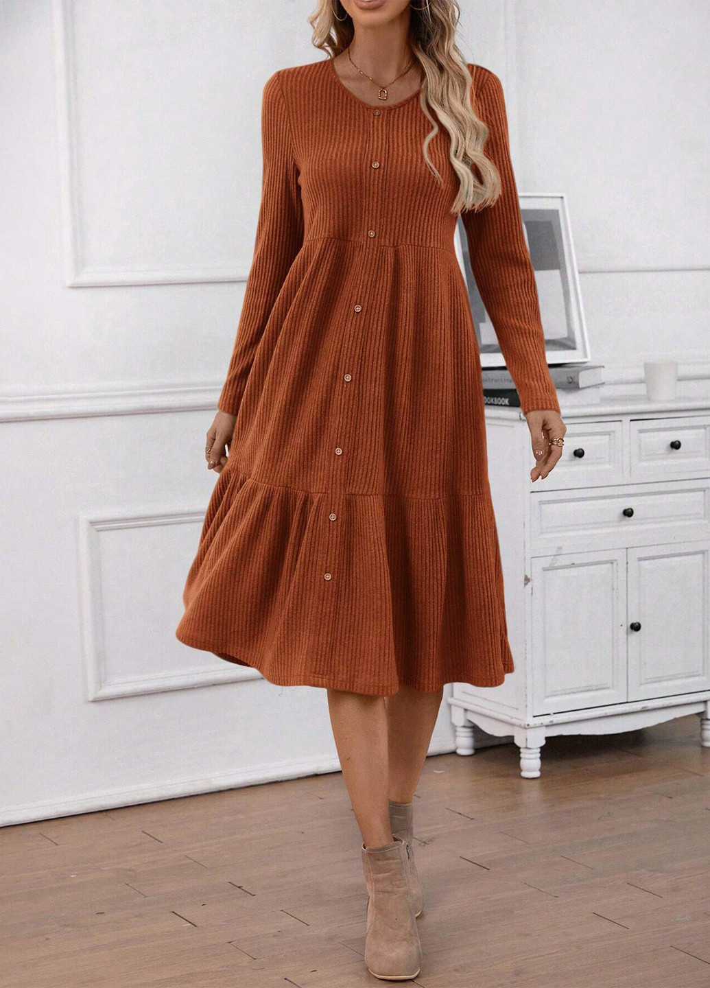 Коричневое кэжуал платье SHEIN однотонное