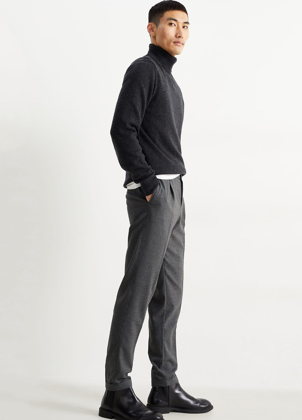 Темно-серые кэжуал, классические демисезонные зауженные, классические брюки C&A
