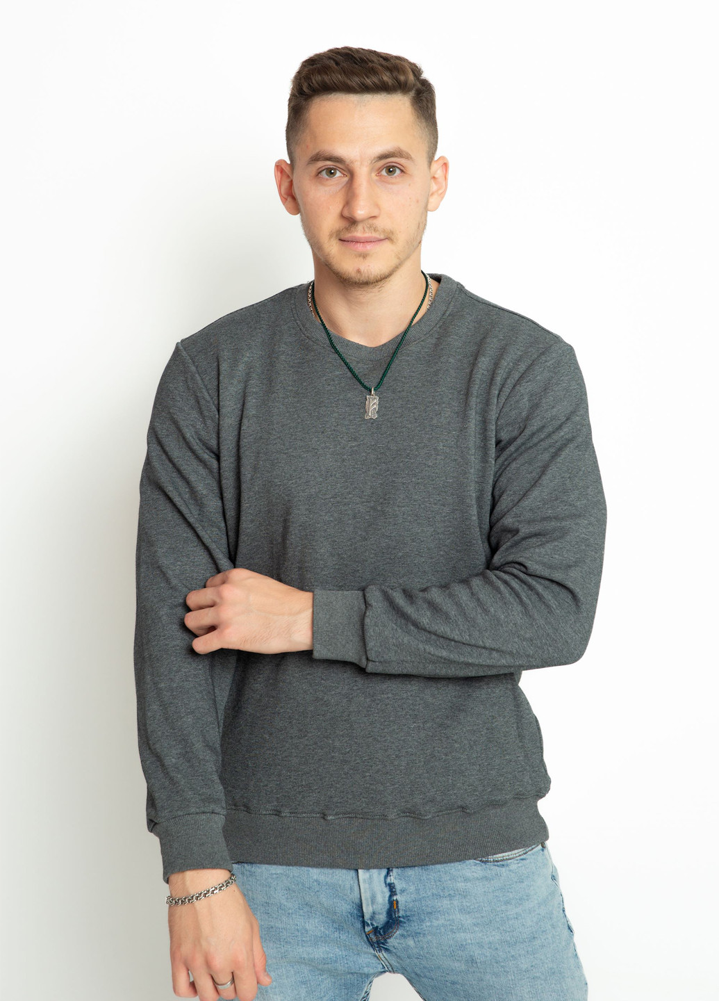 Серый свитшот Time of Style меланж без декора (306717098)