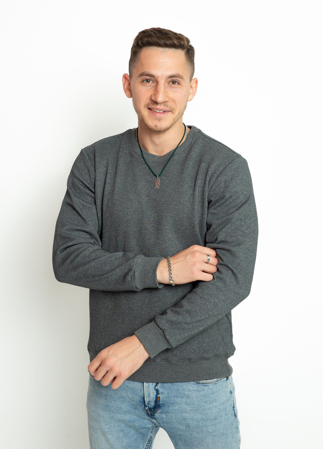 Серый свитшот Time of Style меланж без декора (306717098)