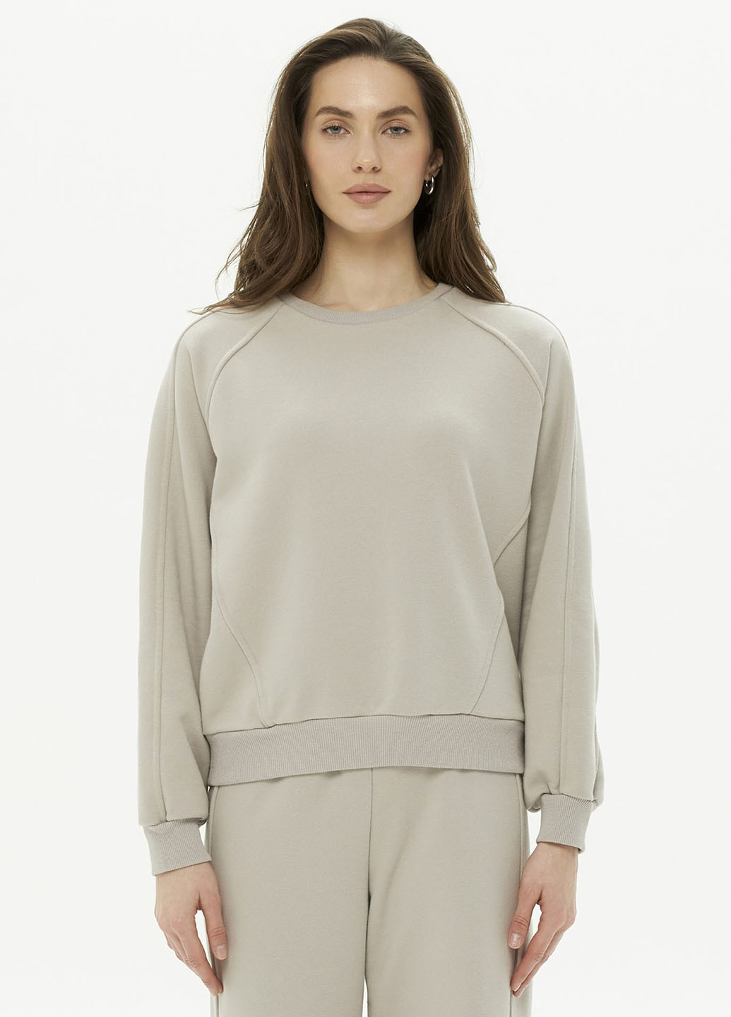 Серо-бежевый свитшот Fashion однотонный без декора (367049598)