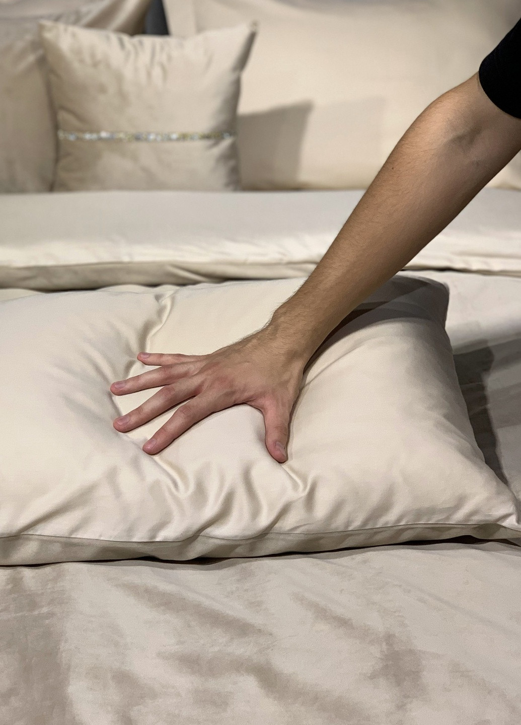 Комплект постельного белья сатин-велюр Charisma бежевый (полуторный) PAGOTI (256519462)