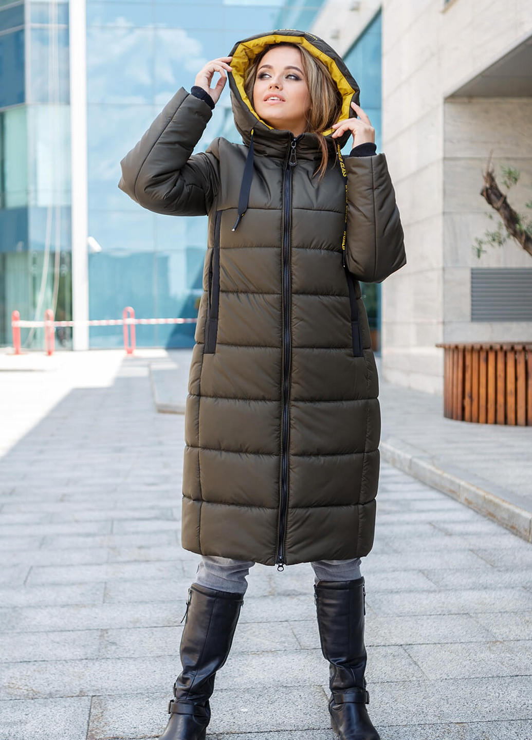 Оливкова (хакі) зимня куртка-пальто одрі MioRichi