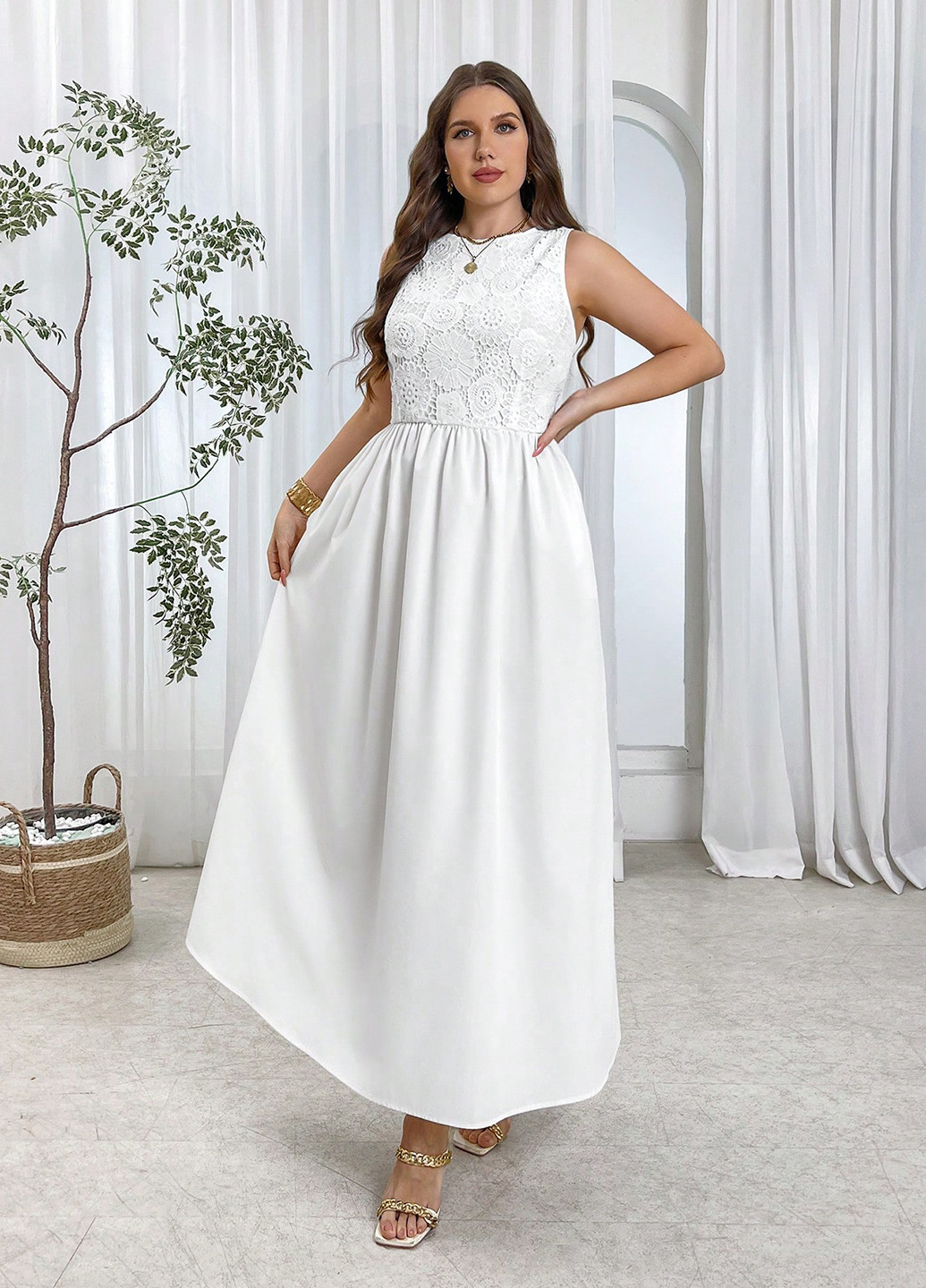 Білий святковий, кежуал сукня кльош, з відкритими плечима SHEIN однотонна