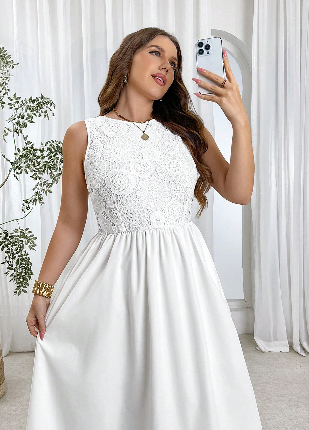 Білий святковий, кежуал сукня кльош, з відкритими плечима SHEIN однотонна