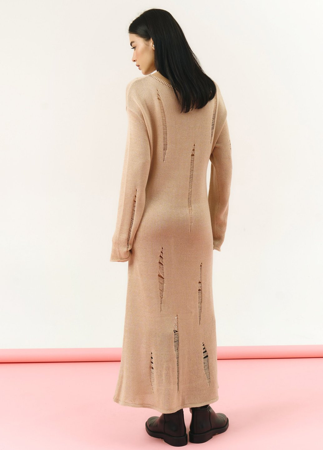 Бежевое кэжуал платье платье-свитер Gepur однотонное