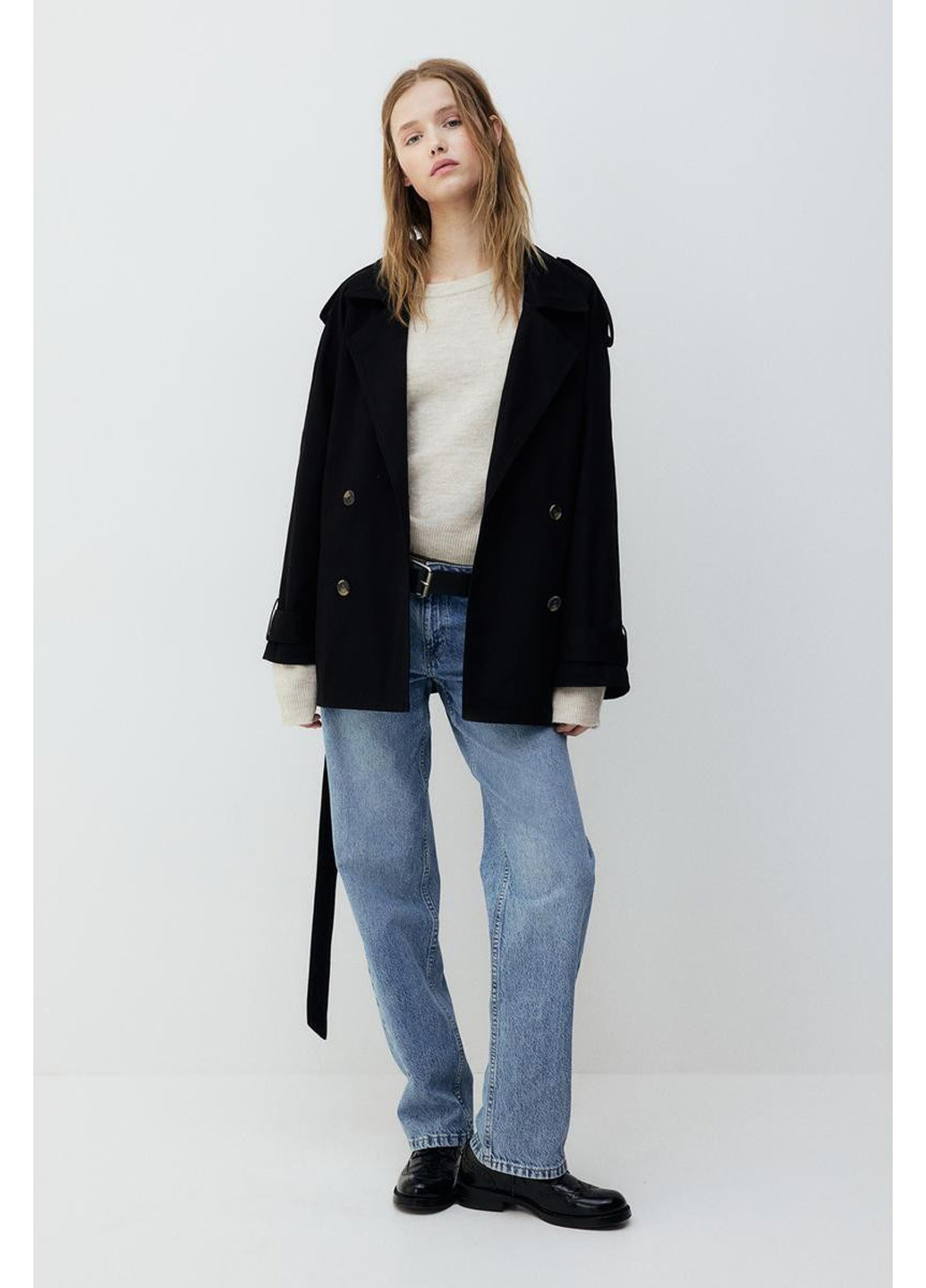 Черное Кэжуал полупальто двубортное H&M однотонное
