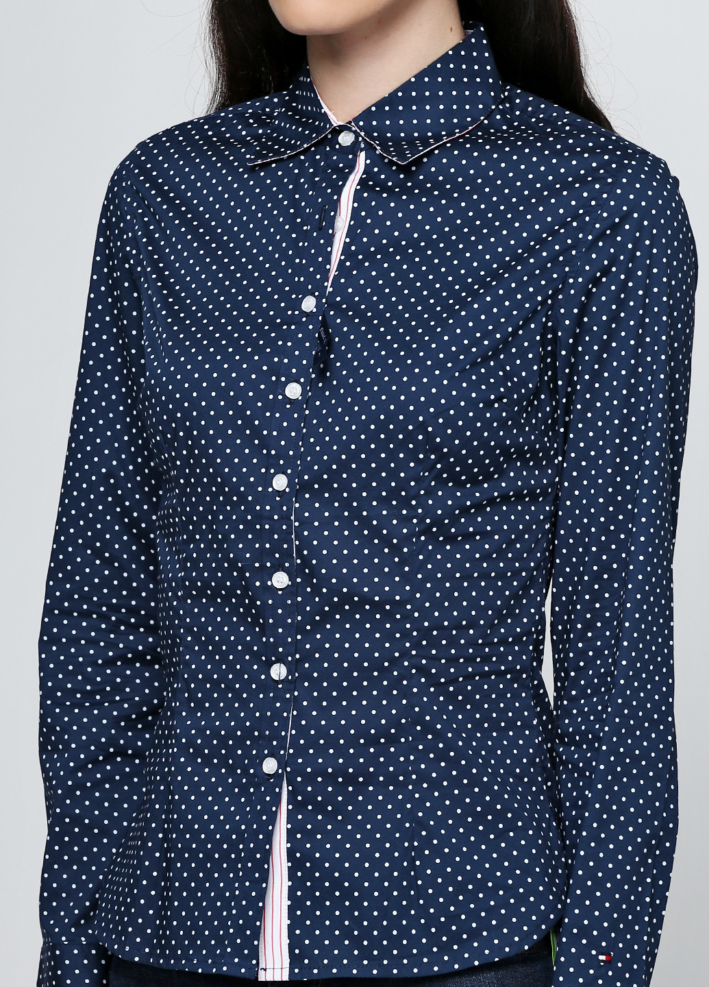 Темно-синяя кэжуал рубашка в горошек Tommy Hilfiger с длинным рукавом