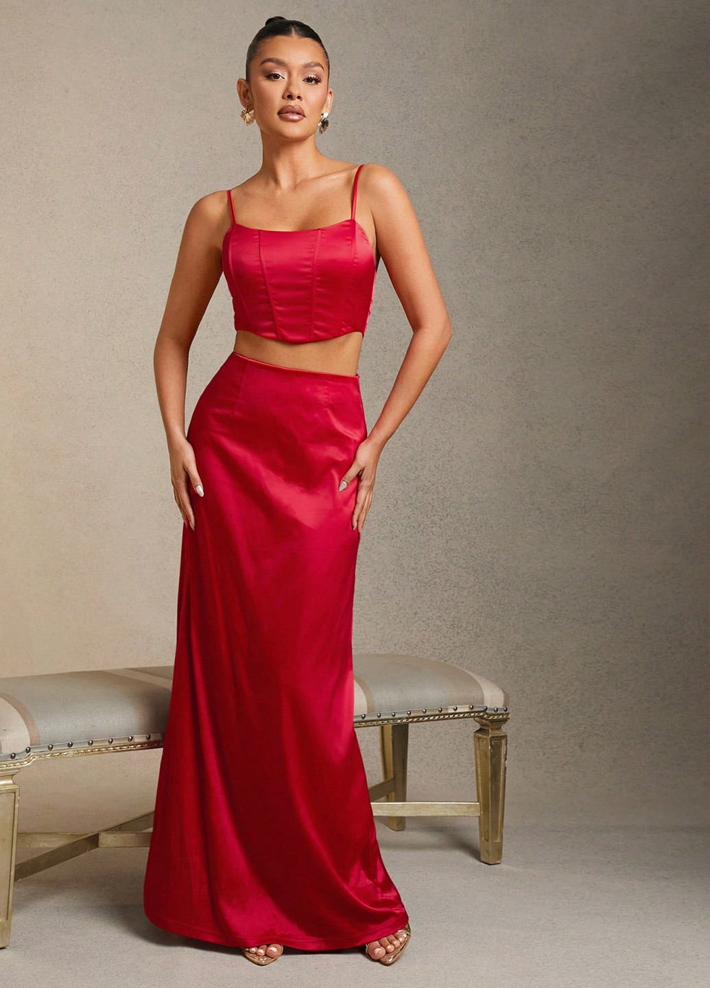 Красное вечернее платье годе SHEIN однотонное