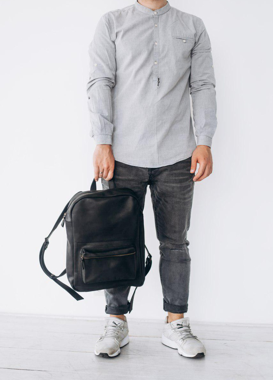 Чоловічий міський рюкзак ручної роботи з натуральної вінтажної шкіри чорного кольору Boorbon (253351905)