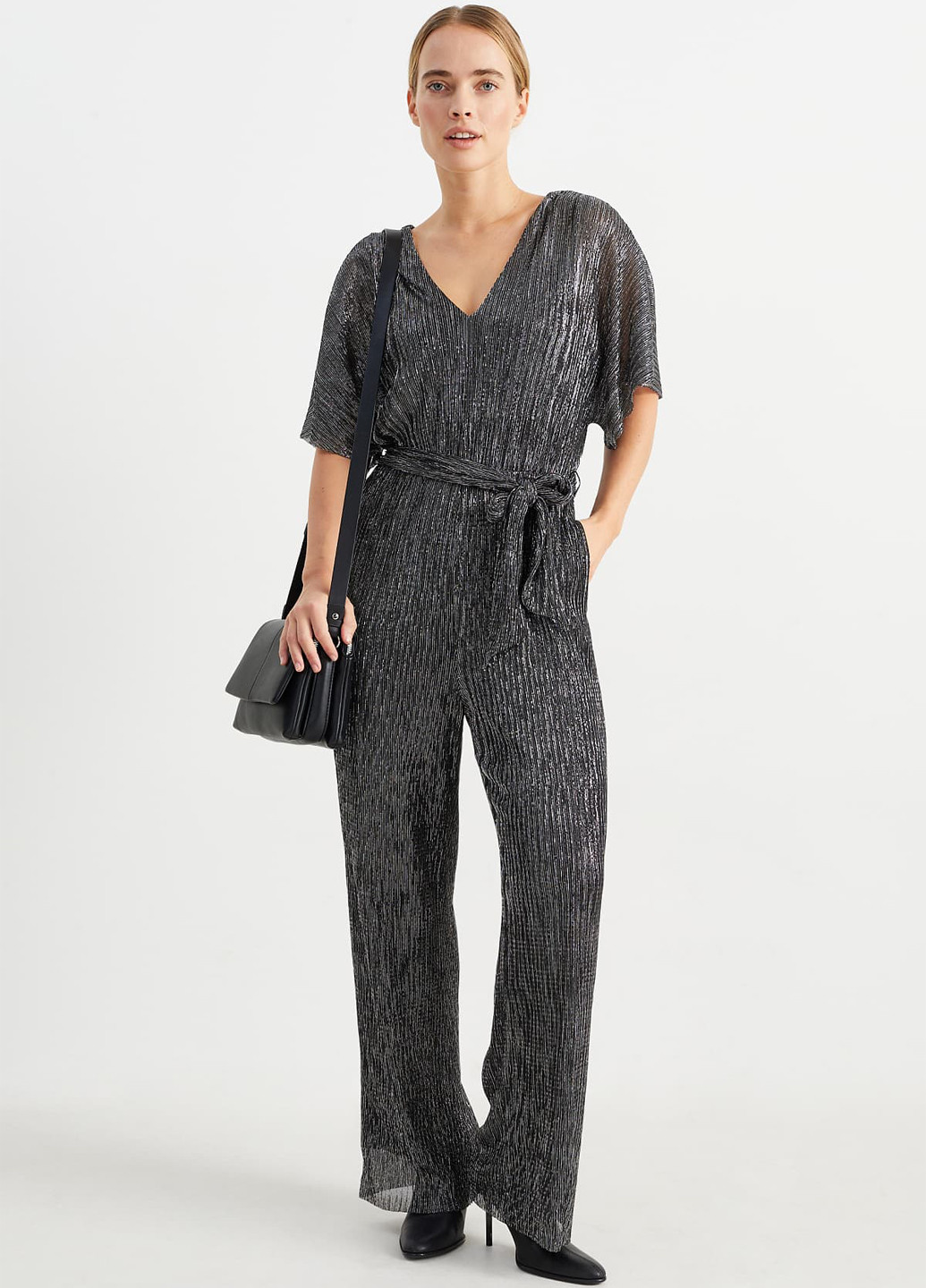 Комбинезон C&A комбинезон-брюки меланж тёмно-серый кэжуал, вечерний полиэстер