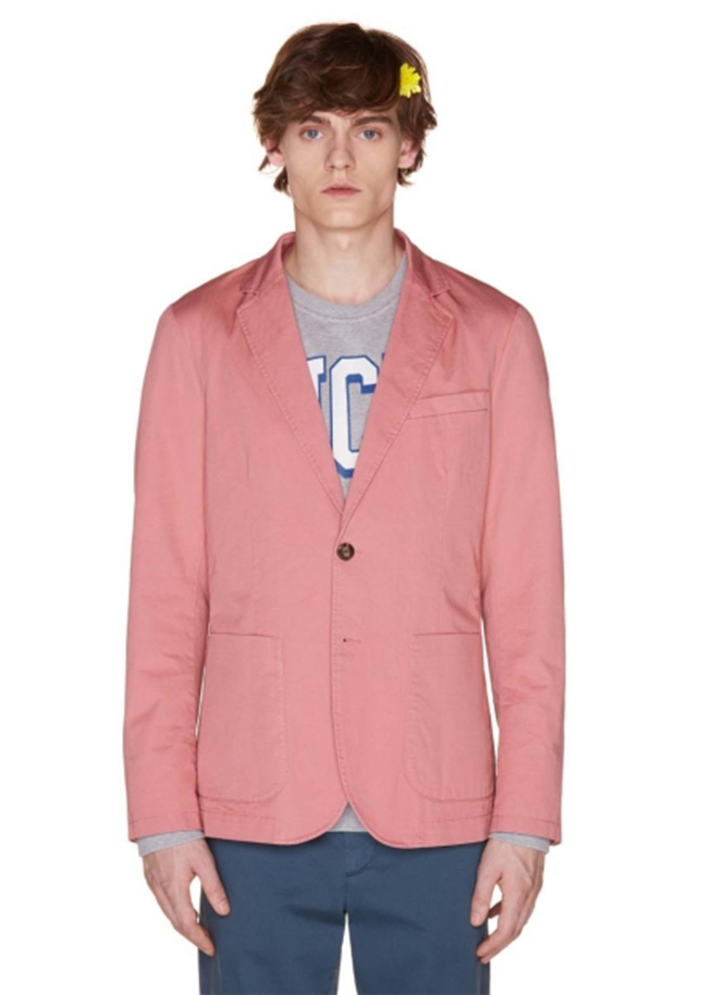 Пиджак United Colors of Benetton однотонный розовый кэжуал лен