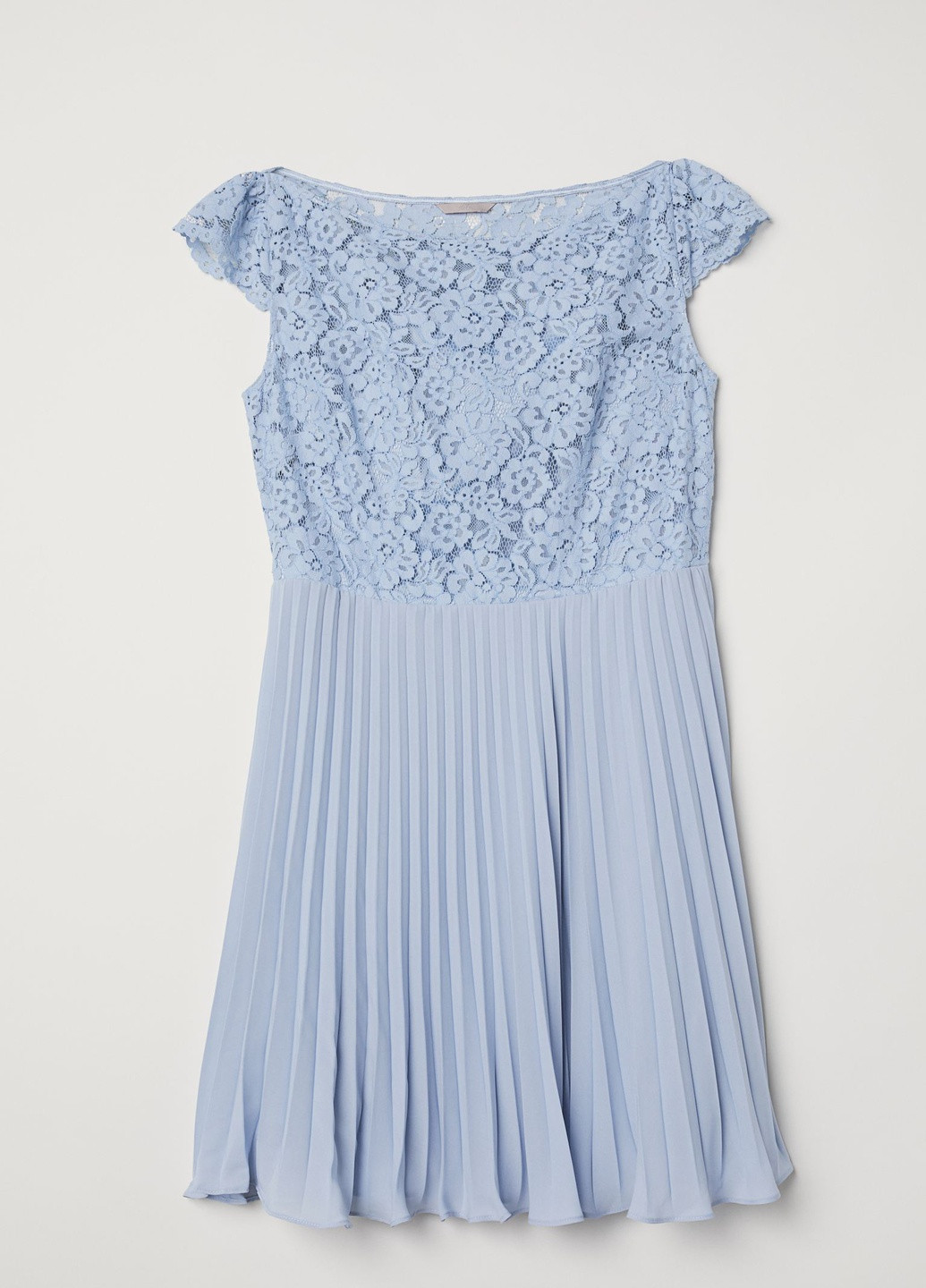 Голубое коктейльное платье с кружевом H&M однотонное