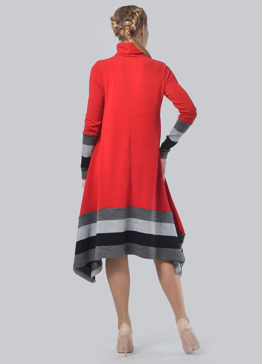 Красное кэжуал платье Lemon в полоску