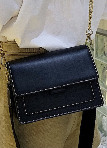 Женская классическая сумочка через плечо кросс-боди на ремешке цепочке на три отдела черная NoName (251204271)