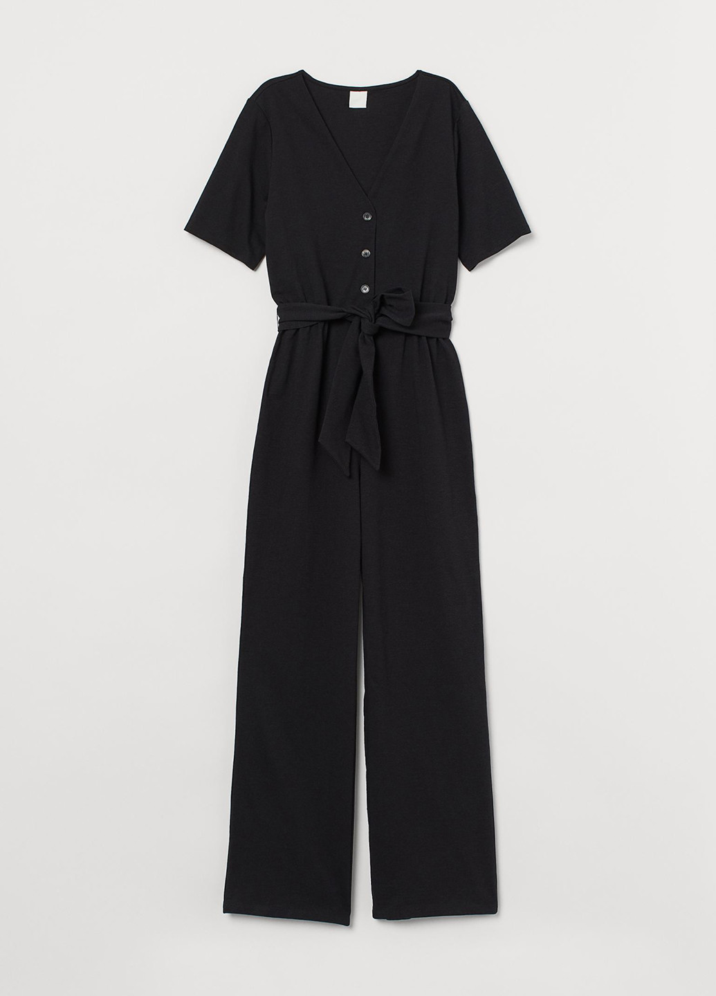 Комбинезон H&M комбинезон-брюки однотонный чёрный кэжуал трикотаж, хлопок