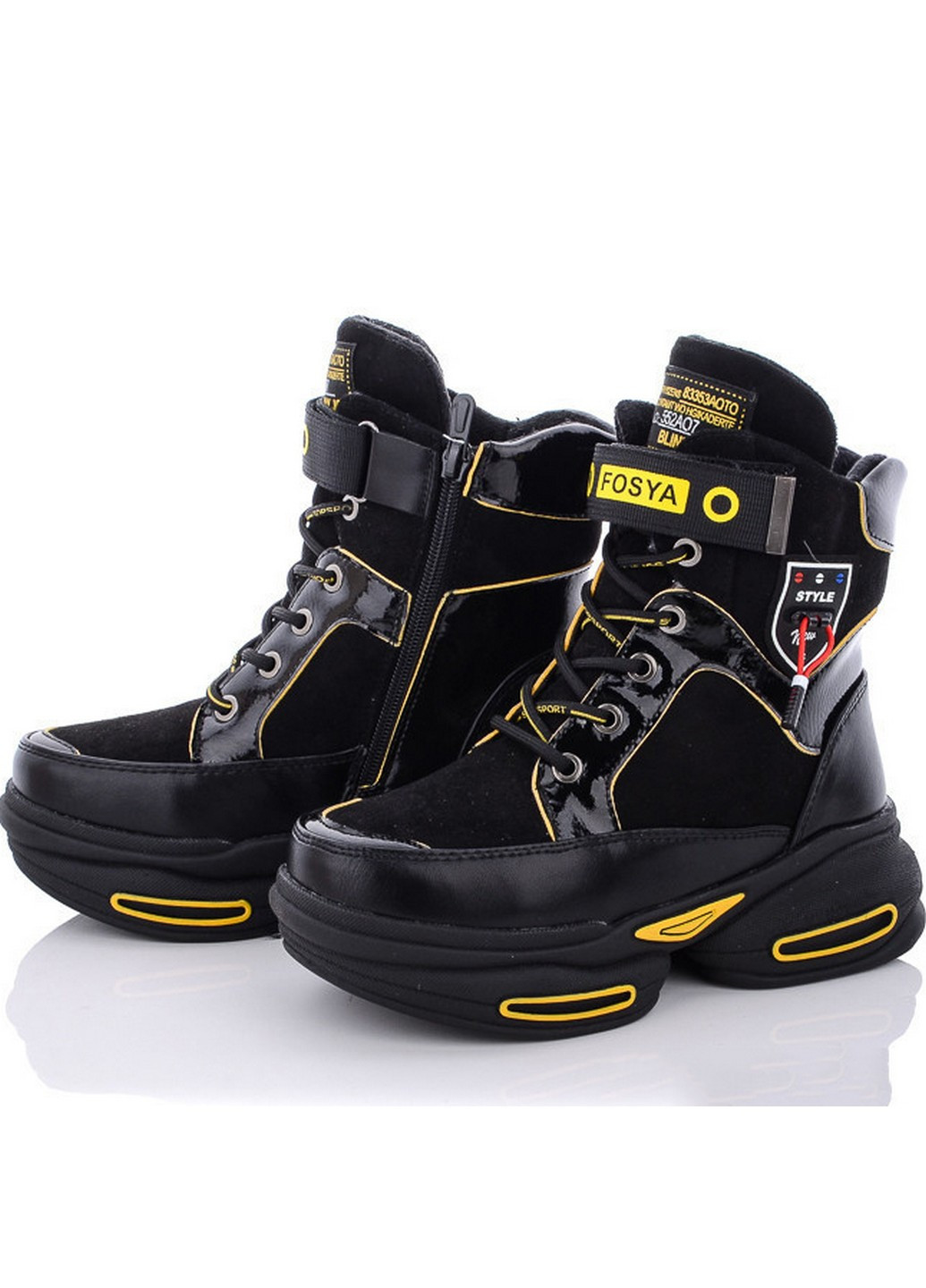 Черные кэжуал осенние зимние ботинки с натуральной шерстью a2094-3a черно-жёлтый Kimbo