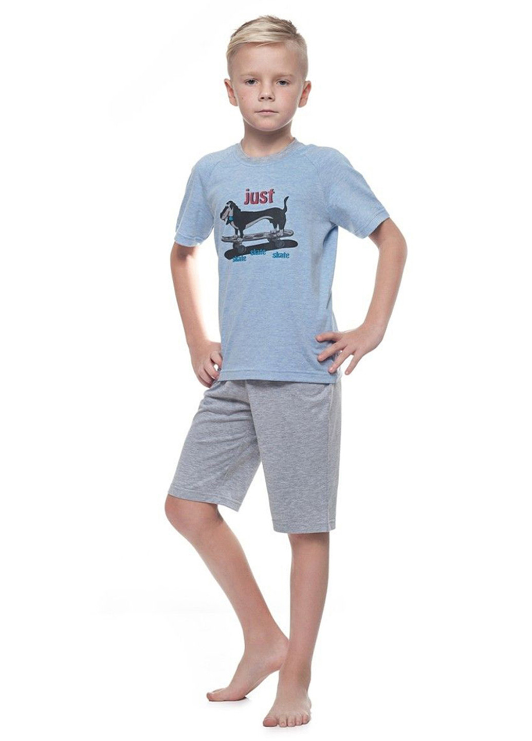 Серо-голубой демисезонный комплект (футболка, шорты) Ellen
