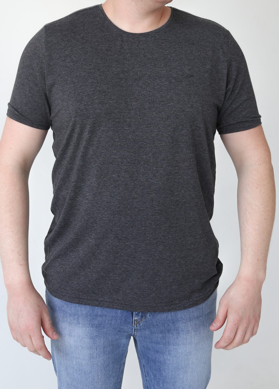 Темно-сіра футболка чоловіча темно-сіра базова великий розмір з коротким рукавом Jean Piere Прямая