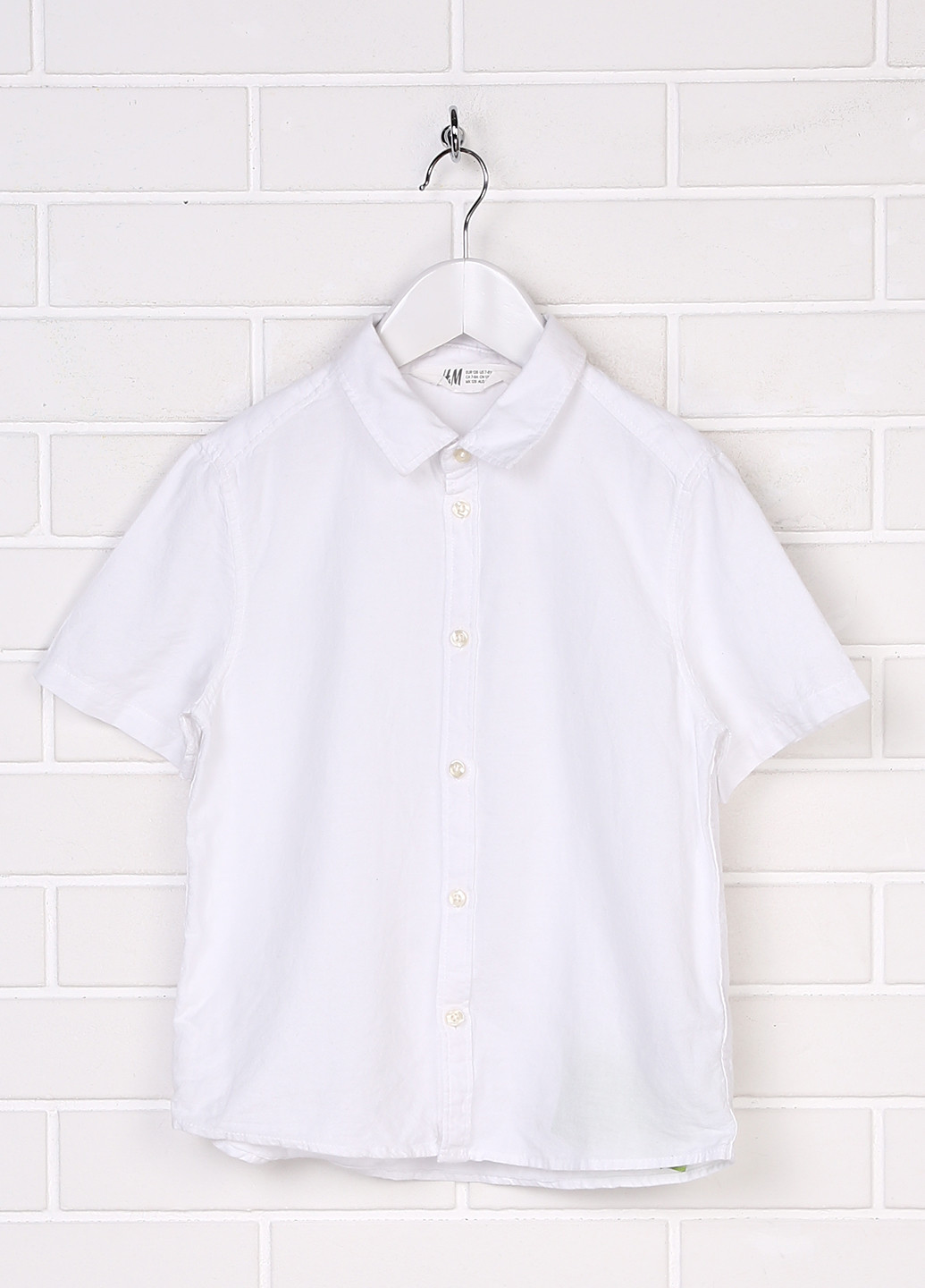 Белая классическая рубашка однотонная H&M с коротким рукавом