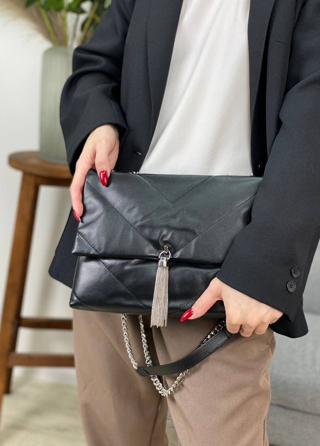 Женская сумка Polina&Eiterou однотонная чёрная кэжуал