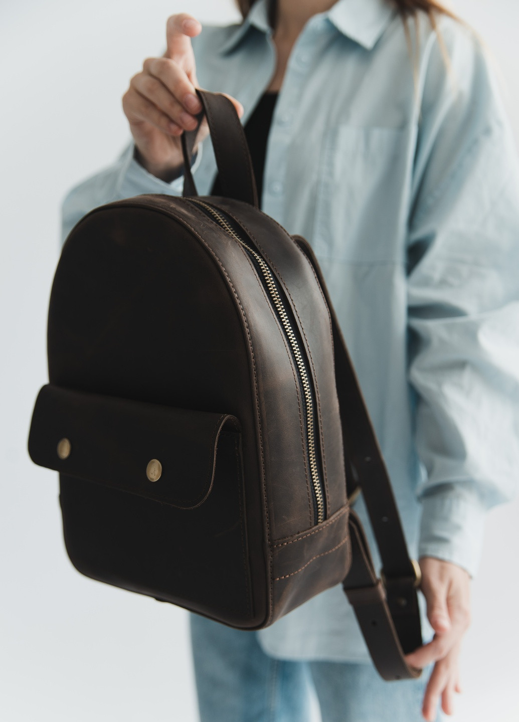 Стильный женский мини-рюкзак ручной работы коньячного цвета из натуральной кожи с легким матовым эффектом Boorbon (253702453)