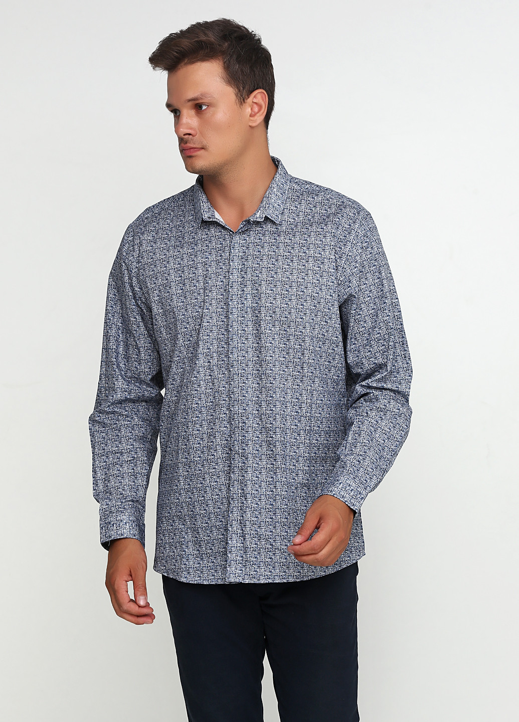 Синяя кэжуал рубашка с геометрическим узором Cedar Wood State с длинным рукавом