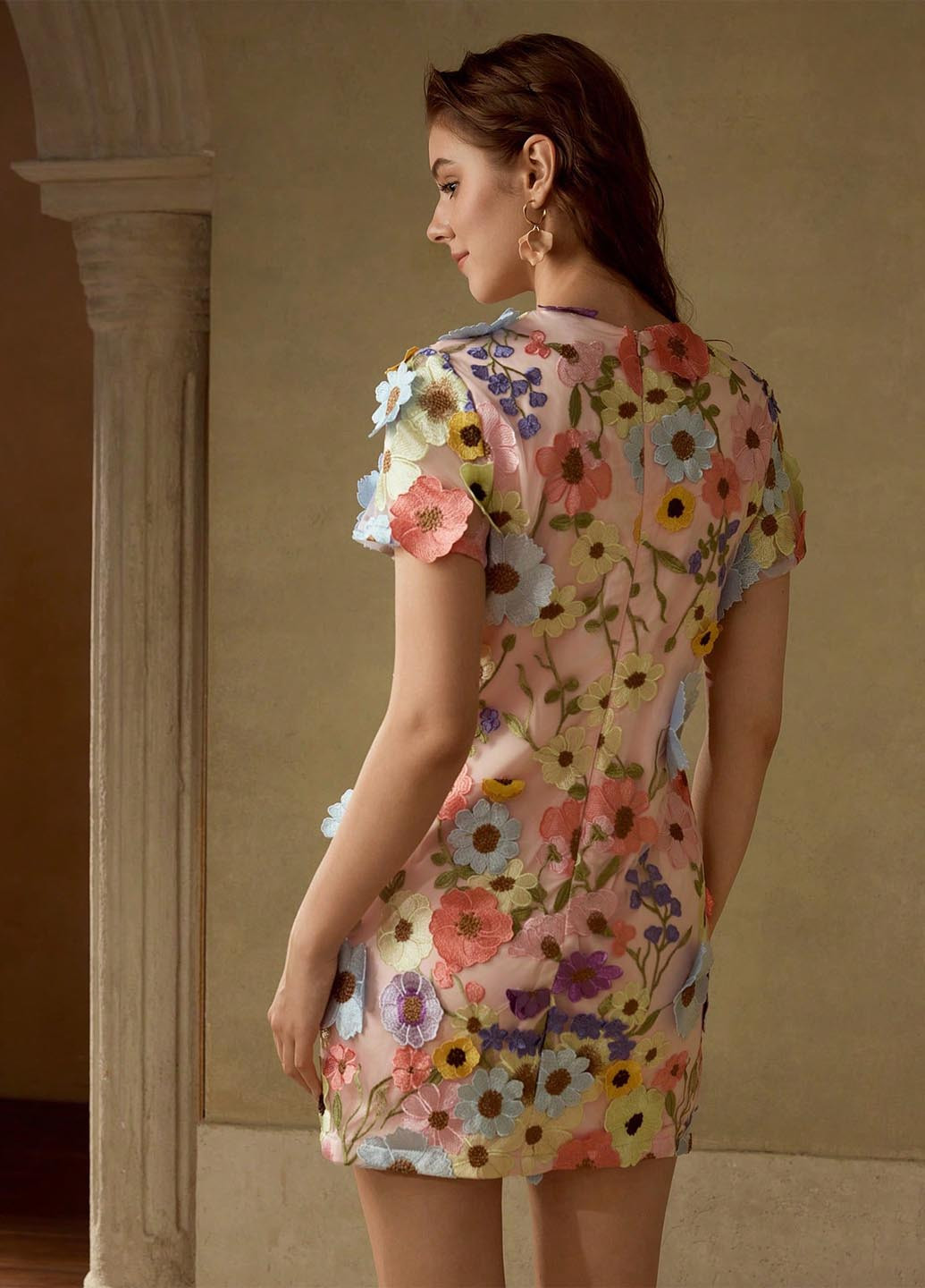 Персикова кежуал сукня а-силует SHEIN з квітковим принтом