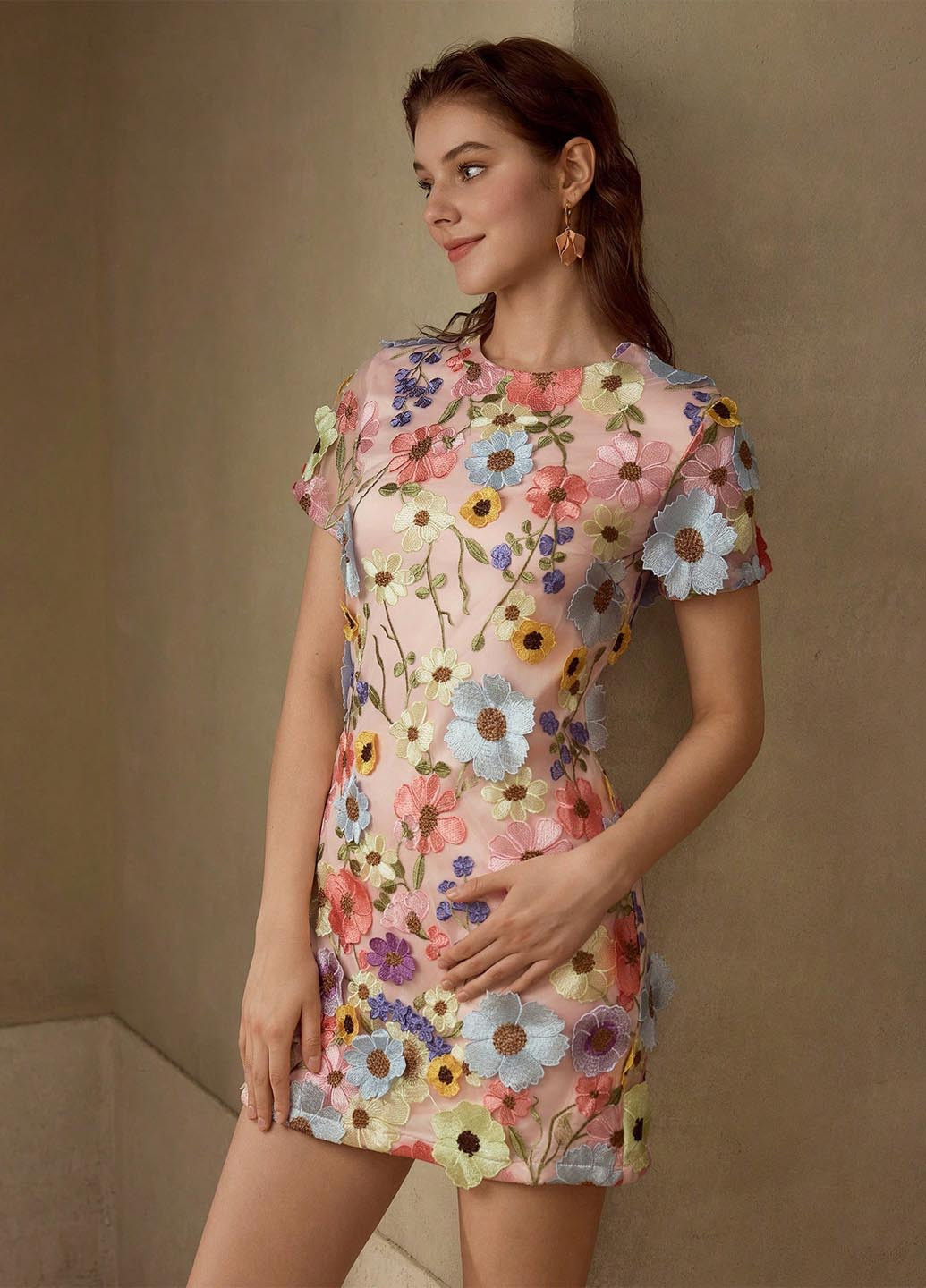 Персикова кежуал сукня а-силует SHEIN з квітковим принтом