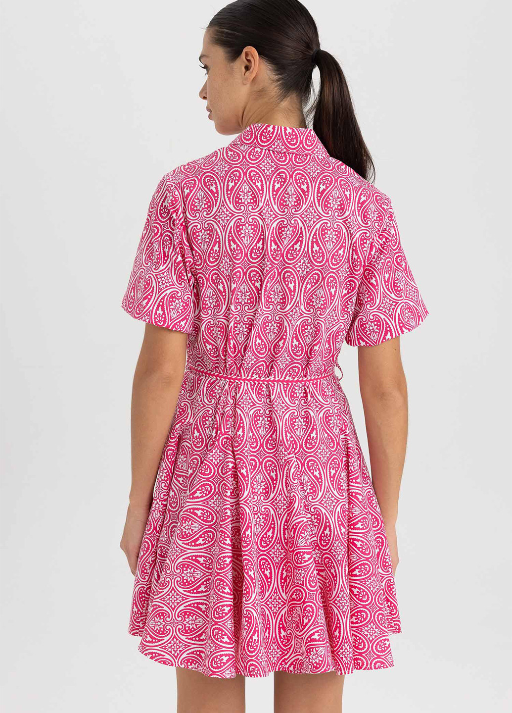 Розовое кэжуал платье клеш DeFacto турецкие огурцы