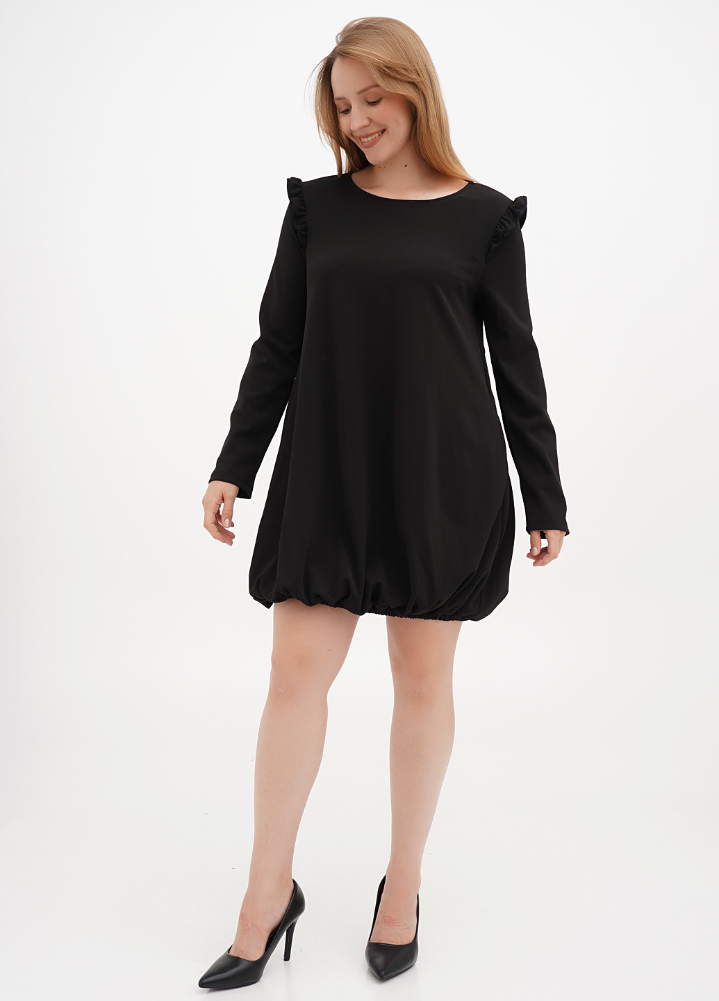 Чорна кежуал сукня балон Sassofono однотонна