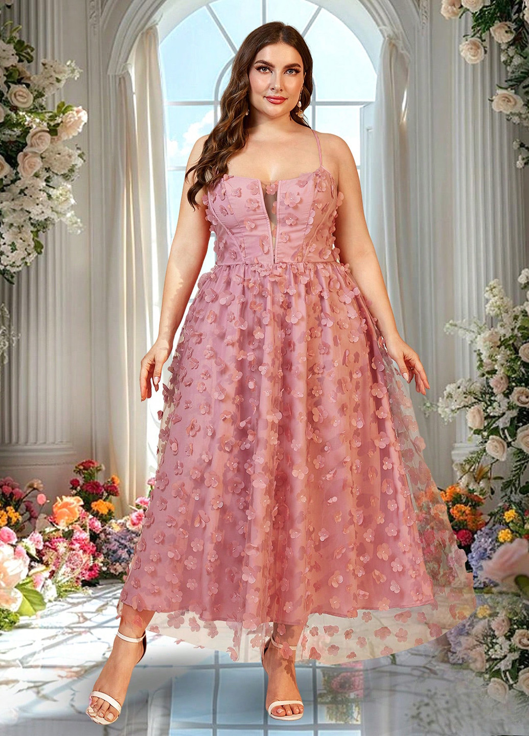 Розовое праздничный платье клеш SHEIN однотонное